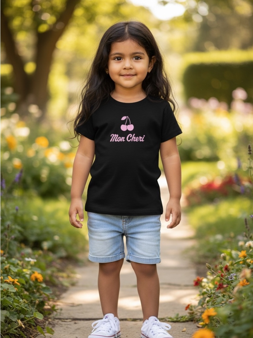 The Children’s Place Mon Cheri Girls Black Tee with Pink Cherry Graphic NIP